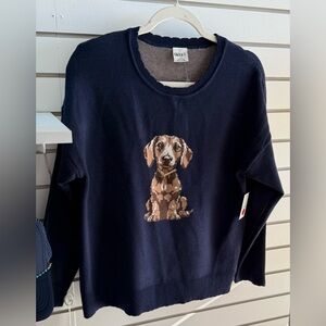 NEW Nikka K Navy Blue DACHSHUND DOG with gold collar with charm Sweater (LARGE)